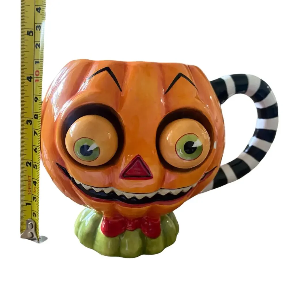 RARE Department 56 Halloween Pumpkin Coffee Tea Mug w/ Googley Eyes - Retired